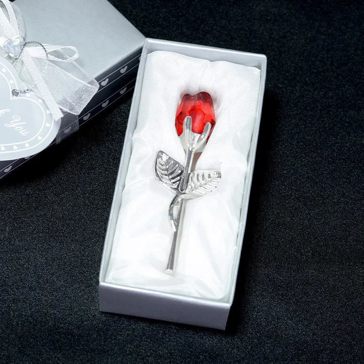 Mini Glass Rose Crystal Flower Red Artificial Flower Gift