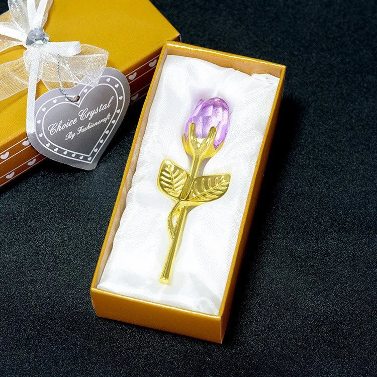 Mini Glass Rose Crystal Flower Red Artificial Flower Gift