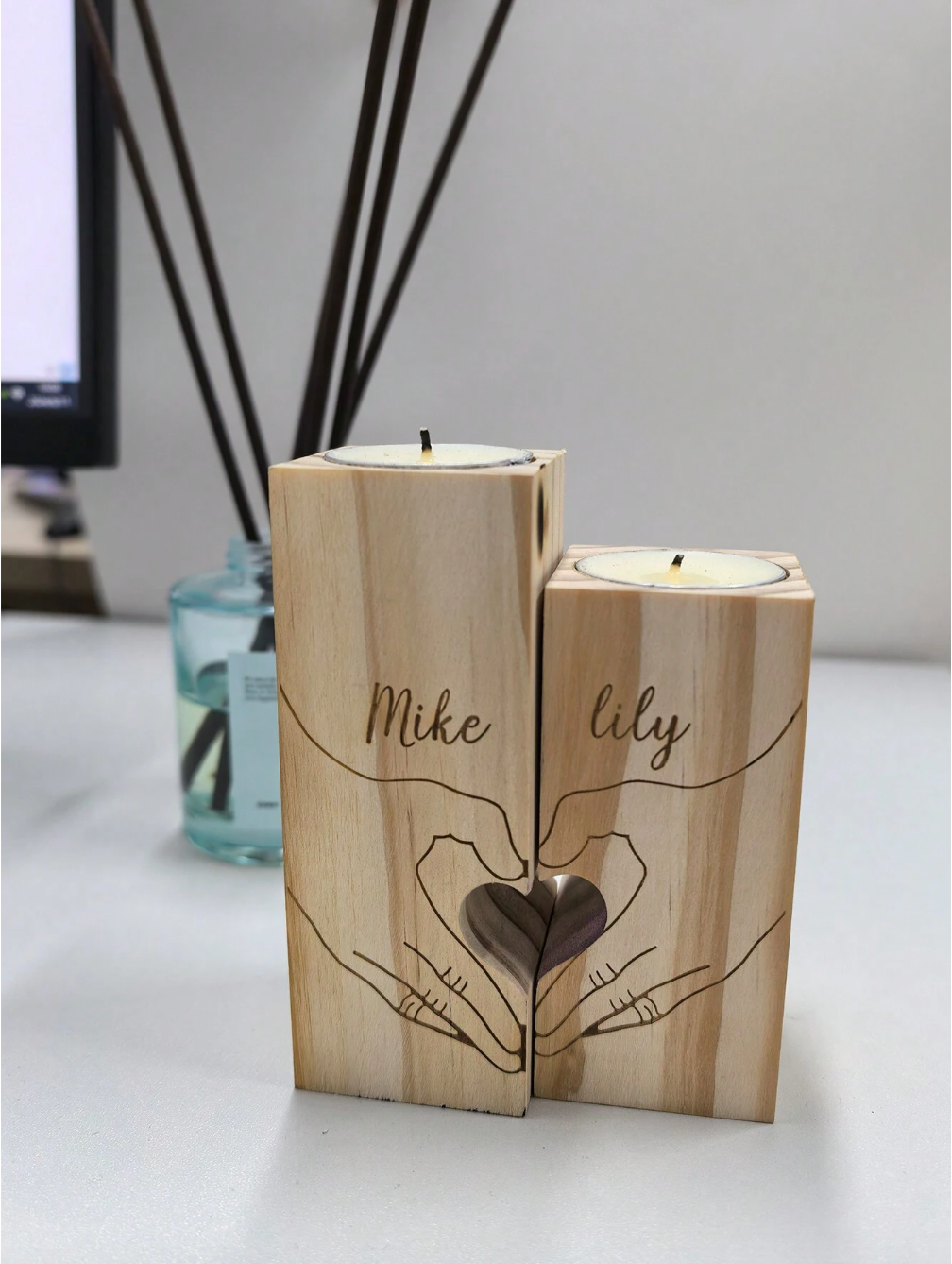 Personalized Heart-Shaped Wooden Candle Holder