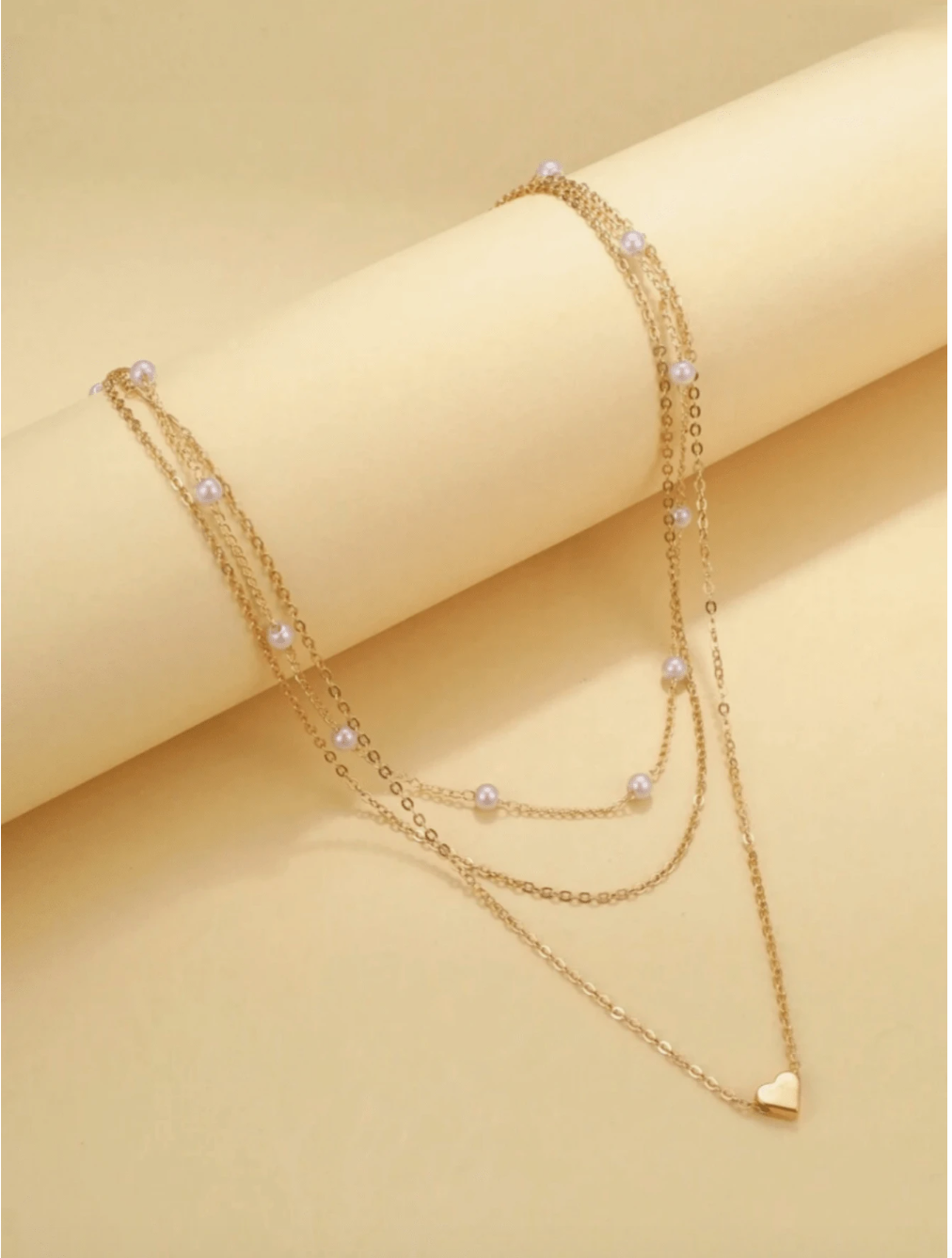 3-Layer Heart-Shaped Faux Pearl Necklace Set