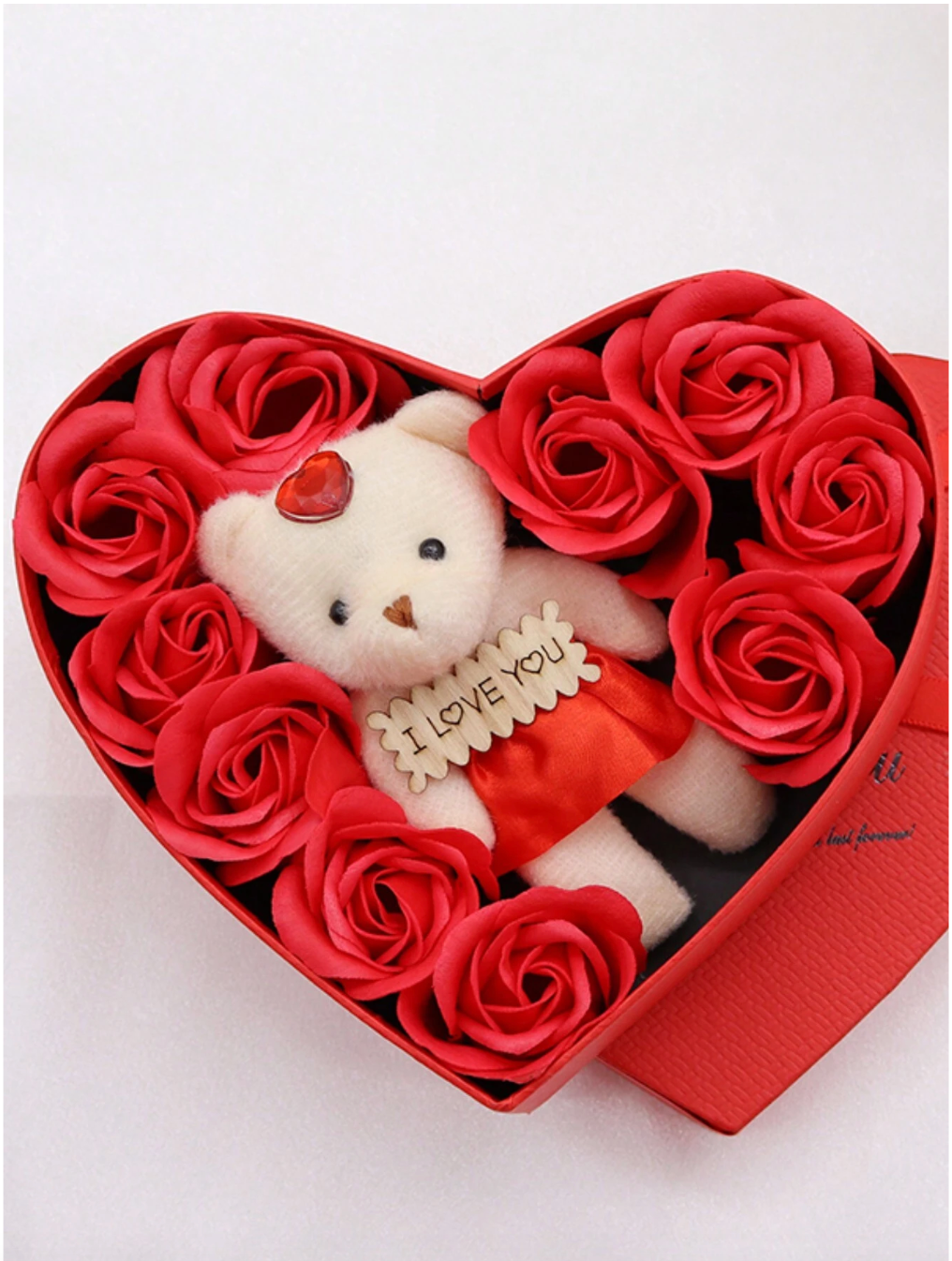 Red & Pink Artificial Flower With Heart Storage Box Decor