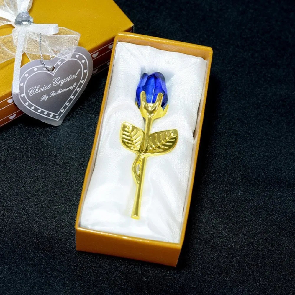 Mini Glass Rose Crystal Flower Red Artificial Flower Gift