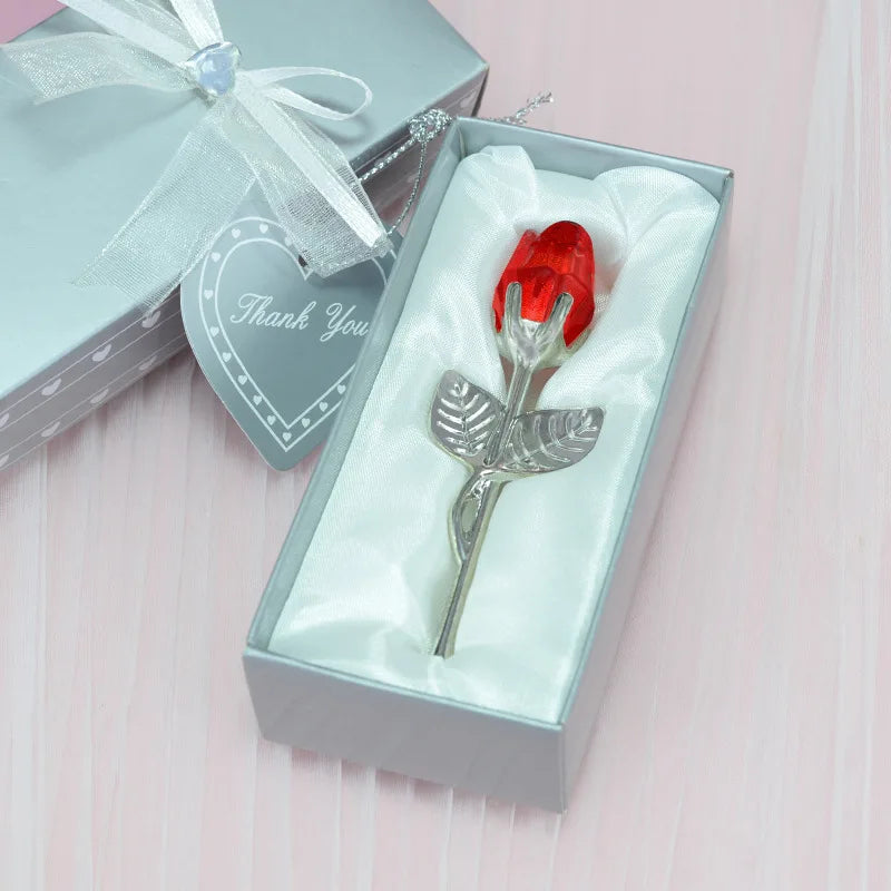 Mini Glass Rose Crystal Flower Red Artificial Flower Gift