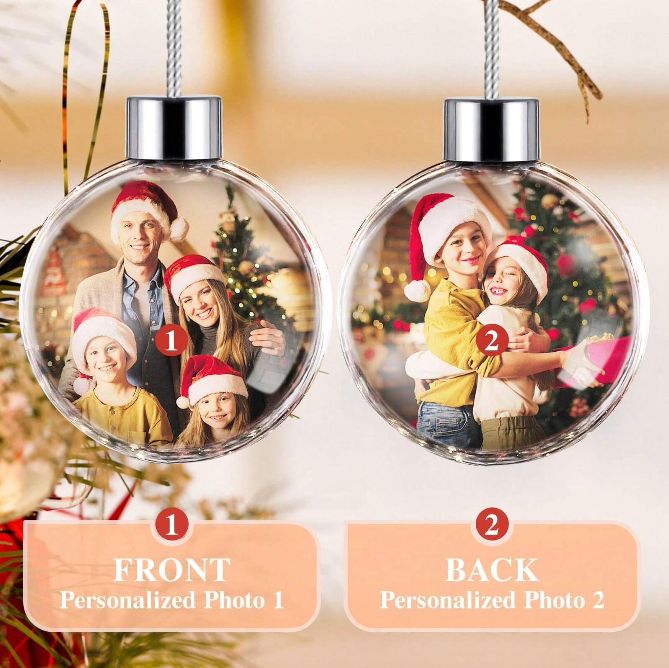 Personalized Double-Sided Photo Ball Christmas Ornaments