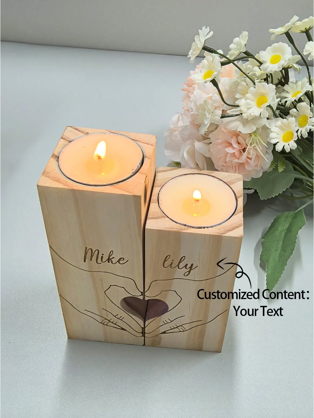 Personalized Heart-Shaped Wooden Candle Holder