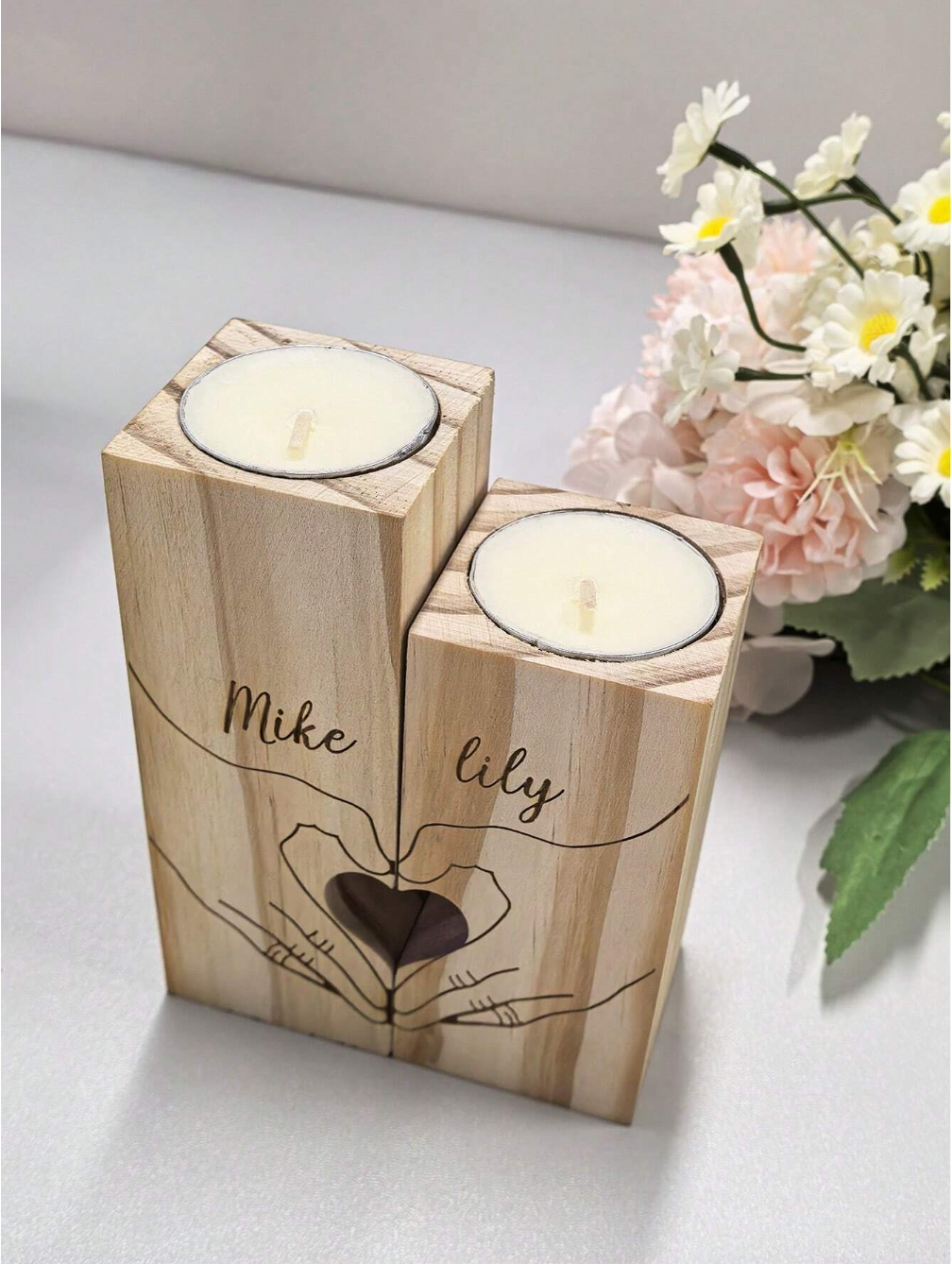 Personalized Heart-Shaped Wooden Candle Holder