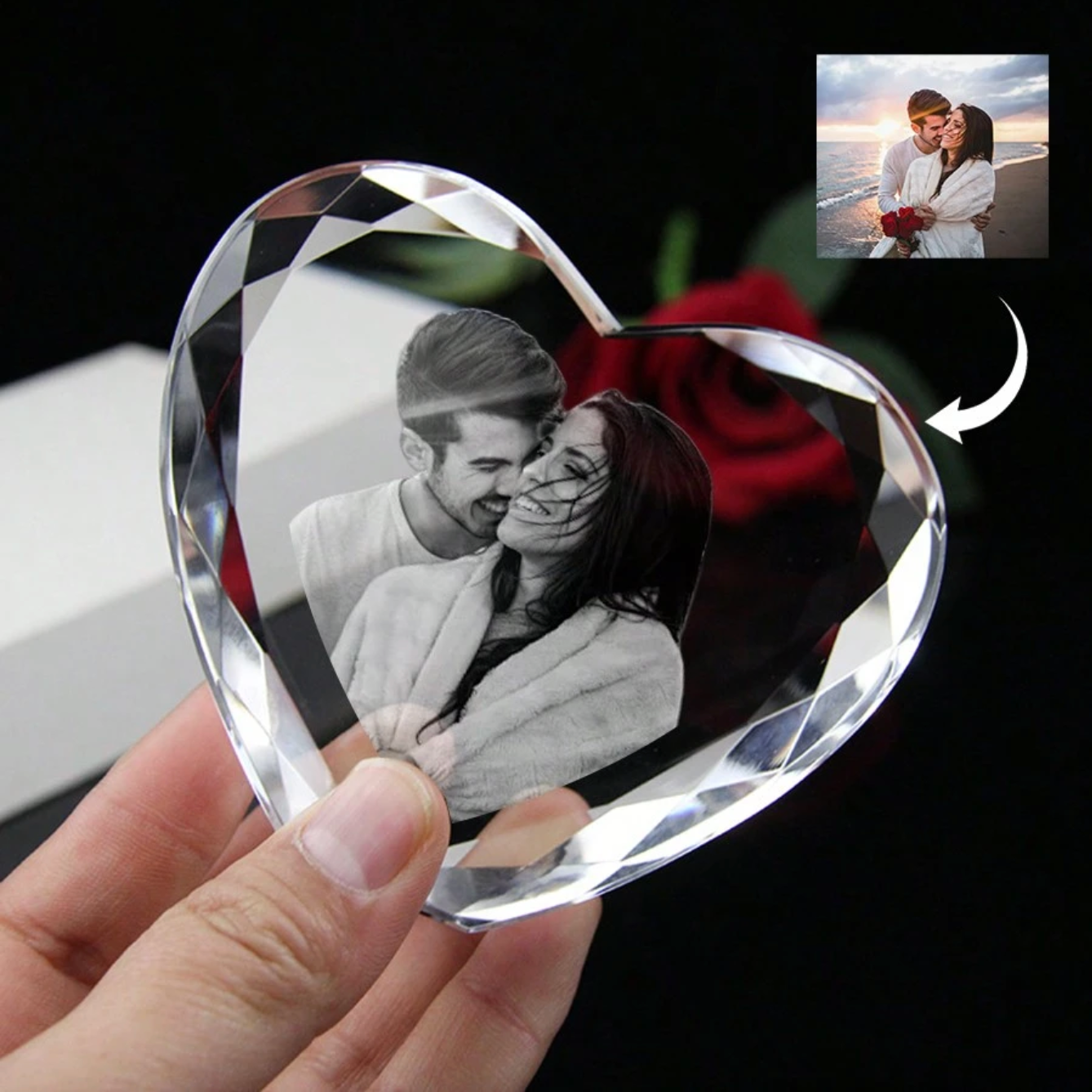 Personalized Laser Engraved Heart-Shaped Glass Portrait