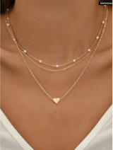 3-Layer Heart-Shaped Faux Pearl Necklace Set