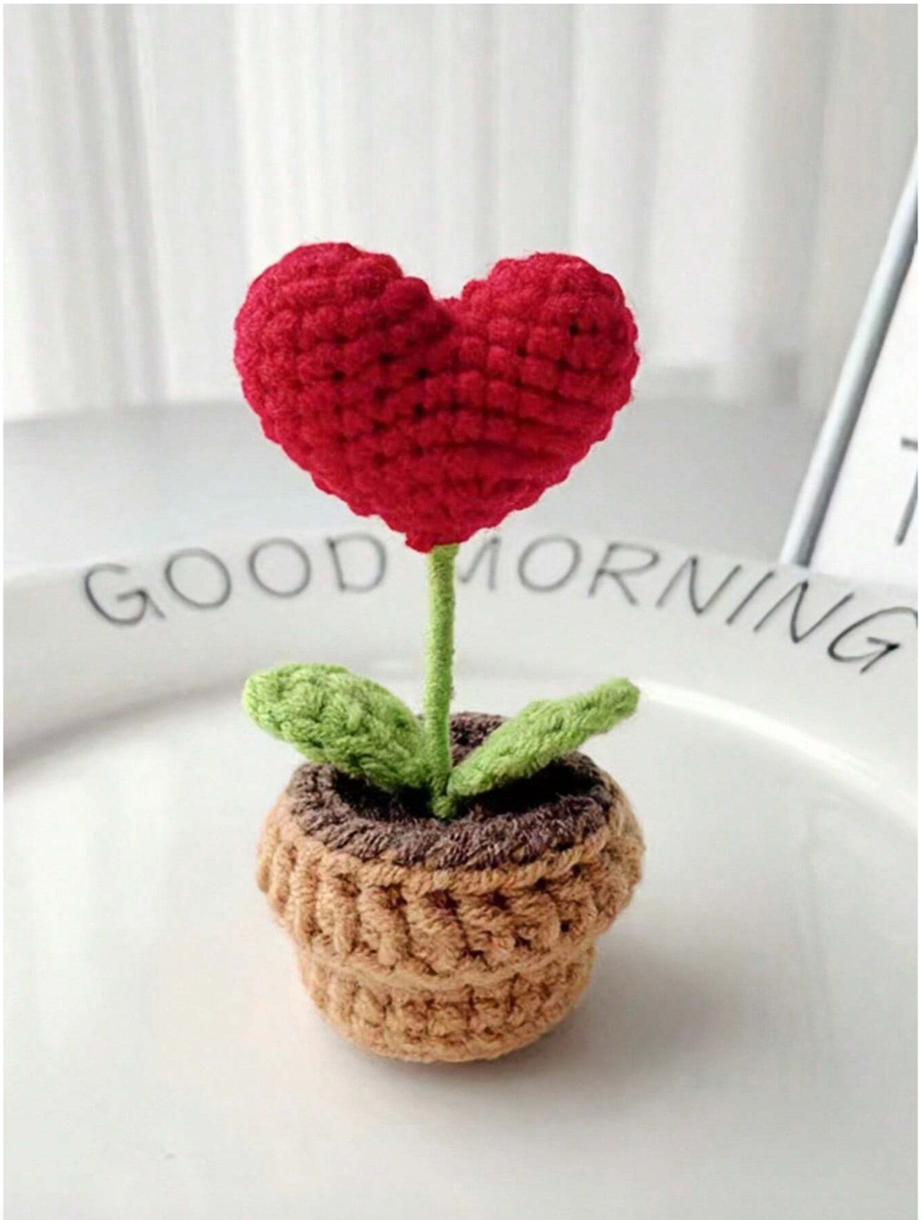 Heart Shaped Knit Potted Plant Mini Home Decor Gift