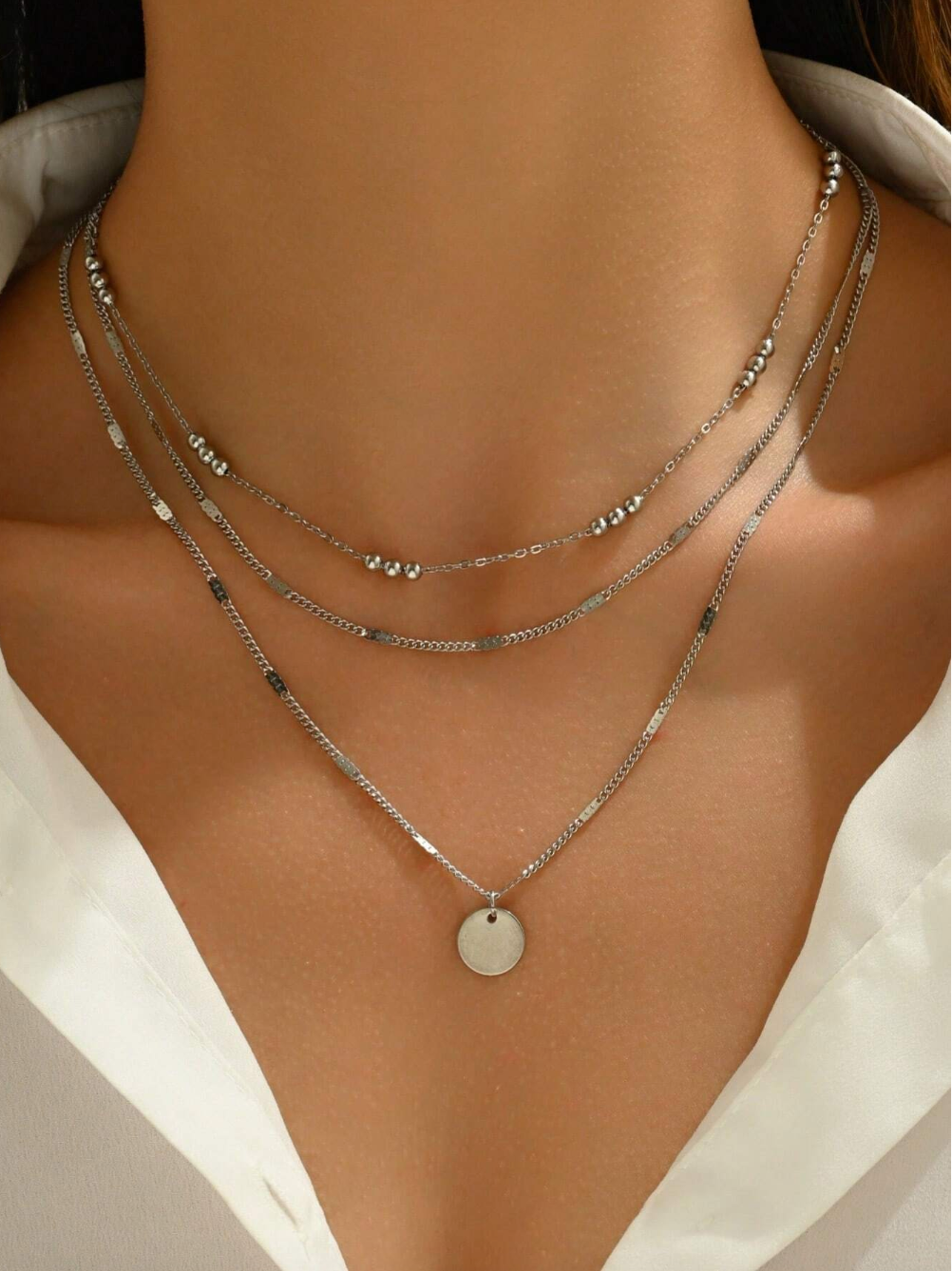 Multi-Layer Round Disc Beaded Necklace for Women