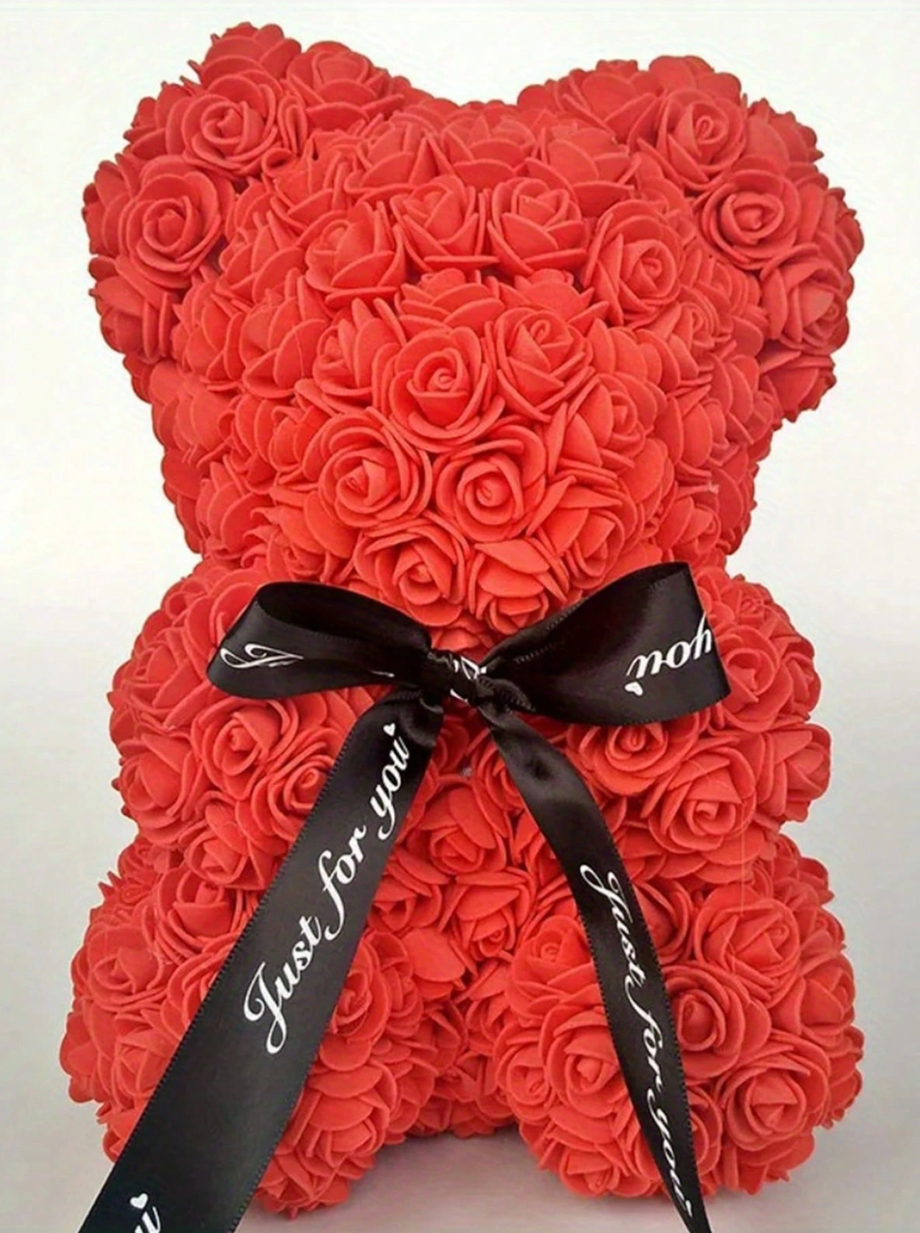 Red Rose Bear Figurine Foam Flower Romantic Valentine Gift Decor